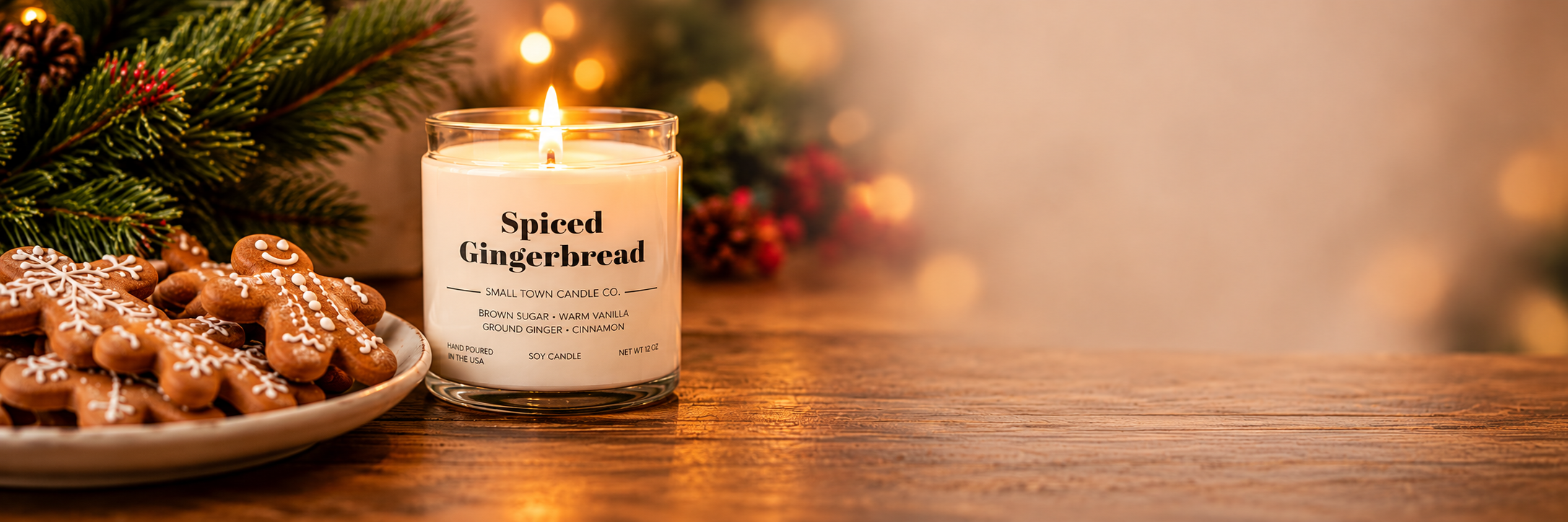 Spiced gingerbread candle and holiday cookies
