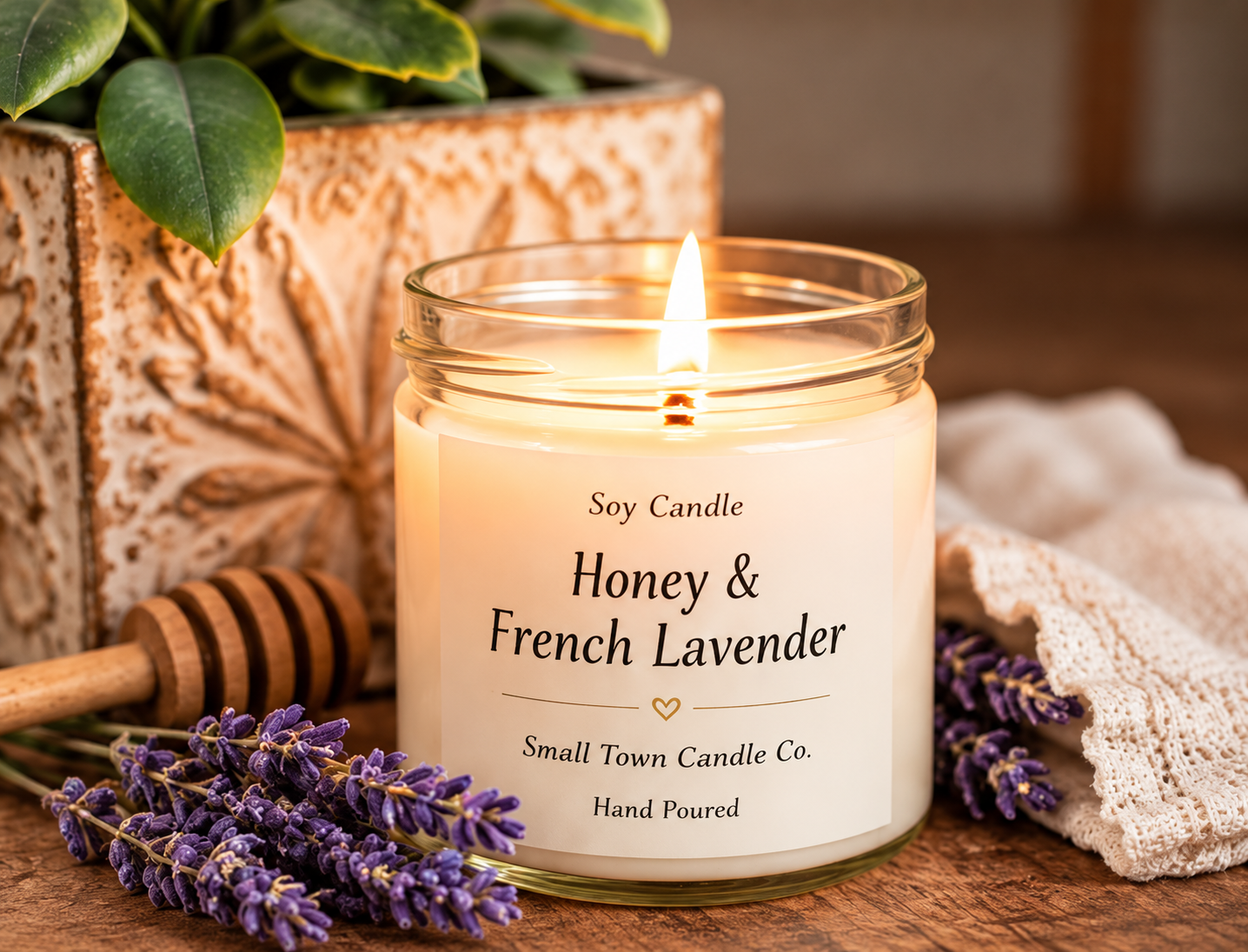 Honey and French Lavender hand-poured soy candle